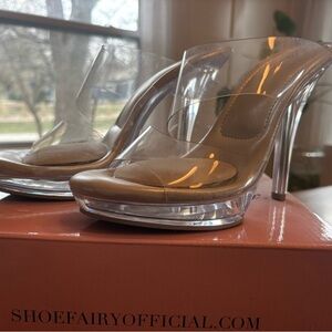 Nude Clear Platform Mule Heels